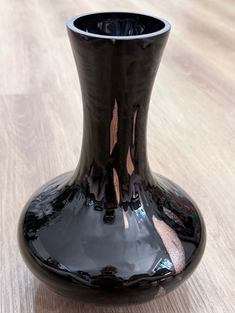 Vintage Mid-Century Modern Black Glass Vase with Metallic Drip Detail